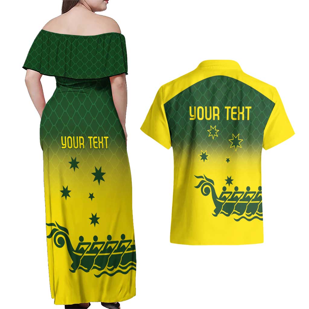 Personalised Dragons Boat Aussie Paddles Up! Couples Matching Off Shoulder Maxi Dress and Hawaiian Shirt