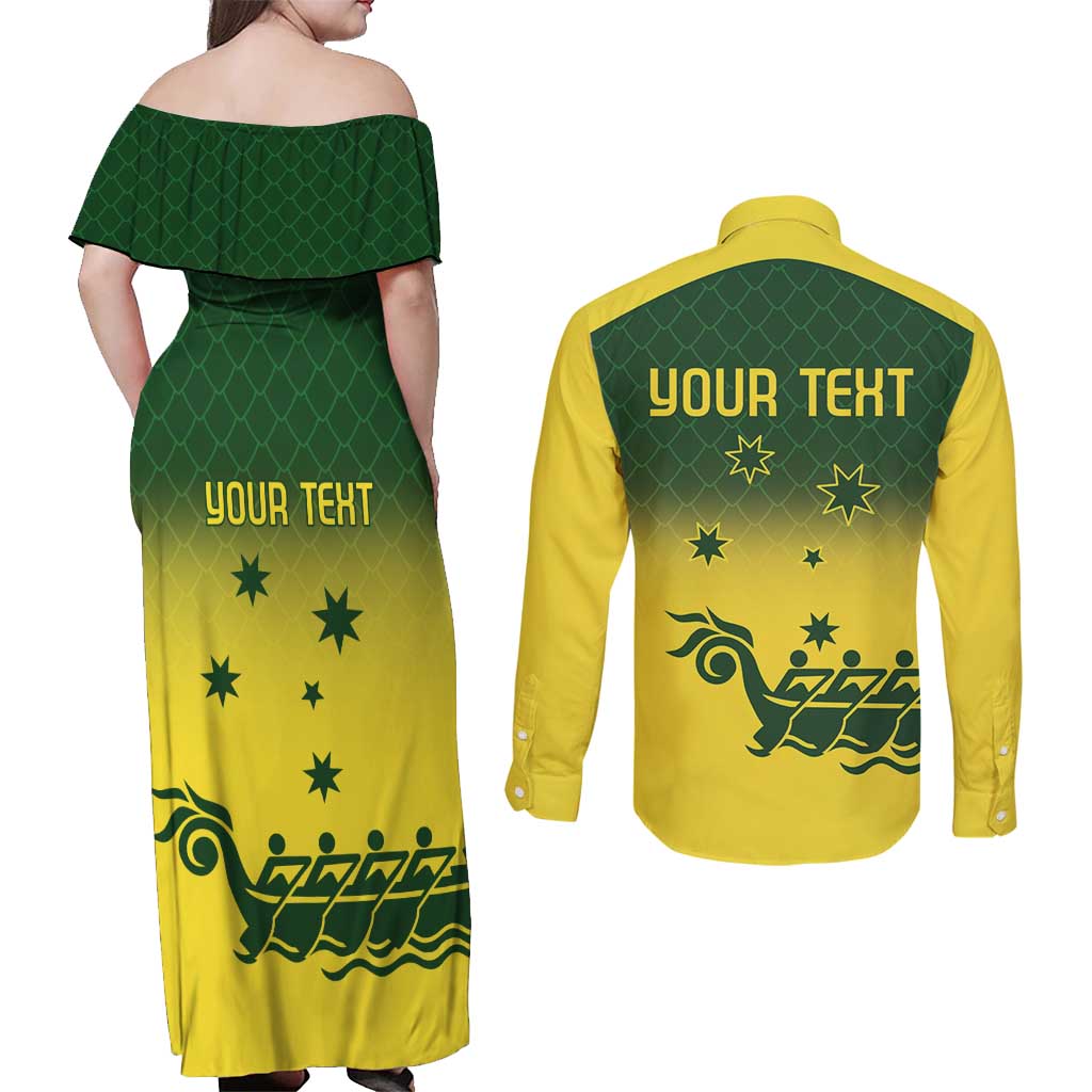 Personalised Dragons Boat Aussie Paddles Up! Couples Matching Off Shoulder Maxi Dress and Long Sleeve Button Shirt