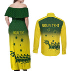 Personalised Dragons Boat Aussie Paddles Up! Couples Matching Off Shoulder Maxi Dress and Long Sleeve Button Shirt