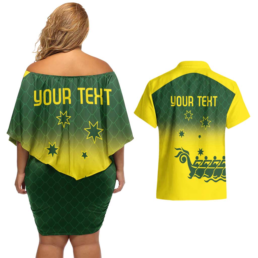Personalised Dragons Boat Aussie Paddles Up! Couples Matching Off Shoulder Short Dress and Hawaiian Shirt