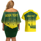Personalised Dragons Boat Aussie Paddles Up! Couples Matching Off Shoulder Short Dress and Hawaiian Shirt