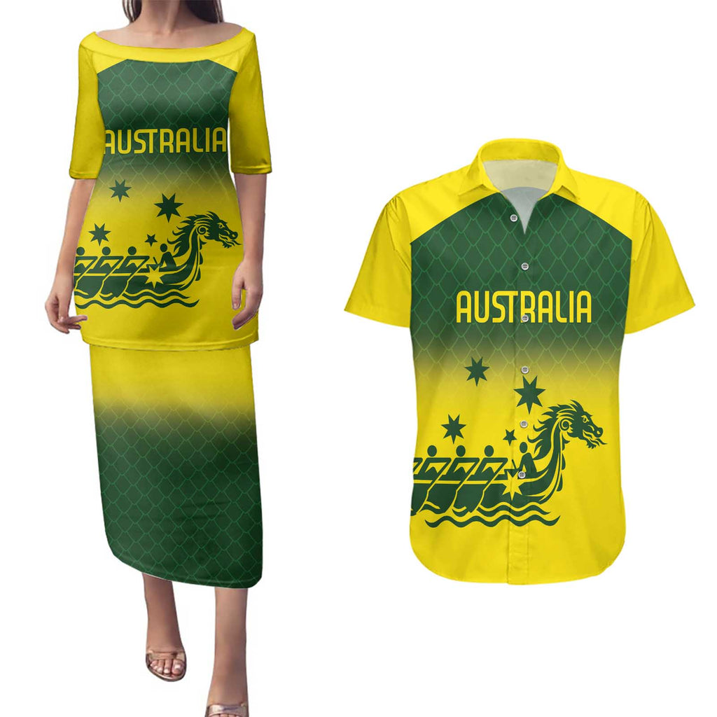 Personalised Dragons Boat Aussie Paddles Up! Couples Matching Puletasi and Hawaiian Shirt