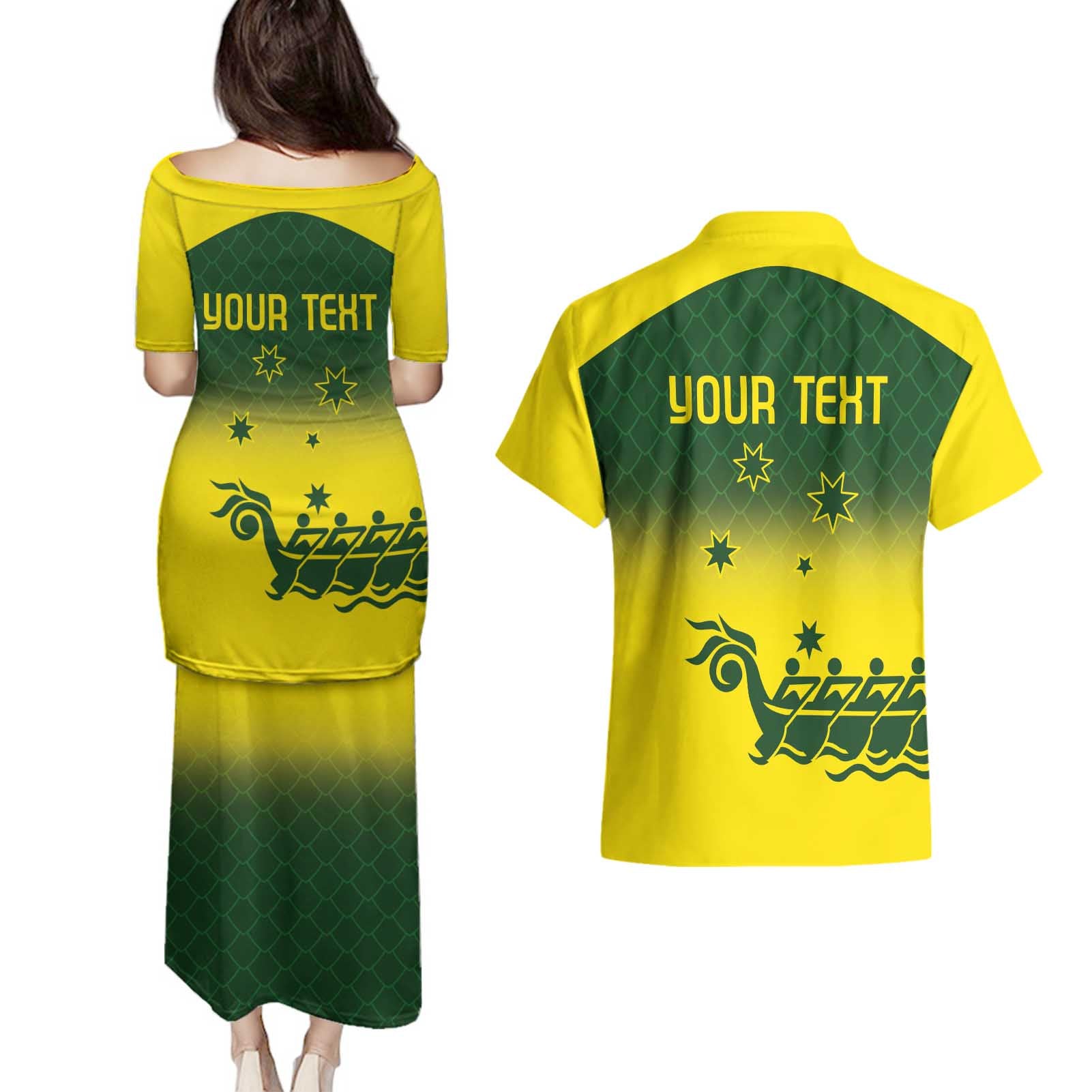 Personalised Dragons Boat Aussie Paddles Up! Couples Matching Puletasi and Hawaiian Shirt