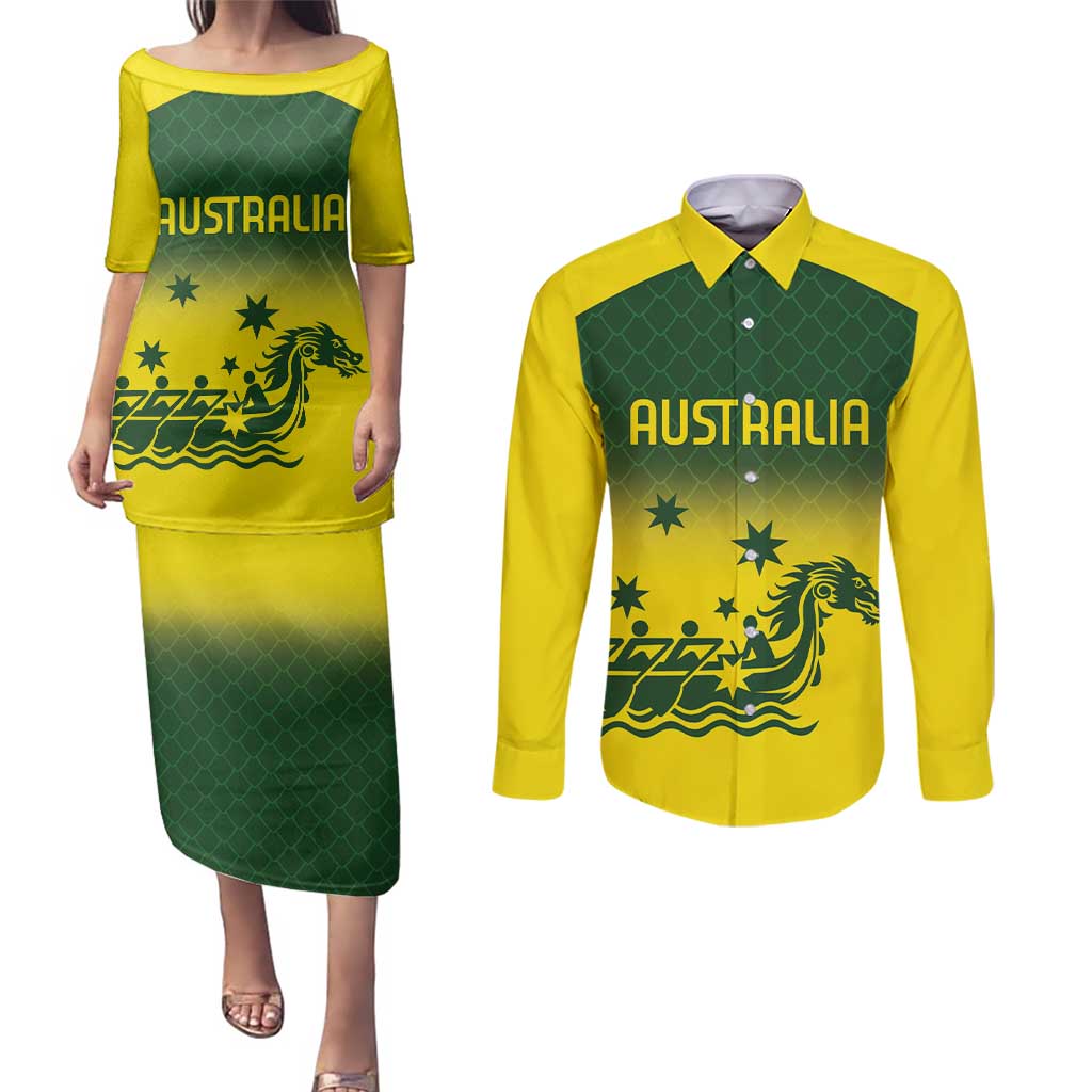 Personalised Dragons Boat Aussie Paddles Up! Couples Matching Puletasi and Long Sleeve Button Shirt