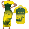 Personalised Dragons Boat Aussie Paddles Up! Couples Matching Short Sleeve Bodycon Dress and Hawaiian Shirt