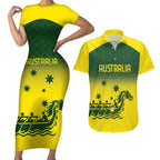 Personalised Dragons Boat Aussie Paddles Up! Couples Matching Short Sleeve Bodycon Dress and Hawaiian Shirt