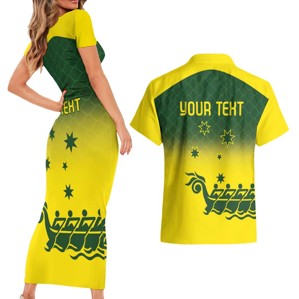 Personalised Dragons Boat Aussie Paddles Up! Couples Matching Short Sleeve Bodycon Dress and Hawaiian Shirt