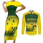 Personalised Dragons Boat Aussie Paddles Up! Couples Matching Short Sleeve Bodycon Dress and Long Sleeve Button Shirt