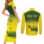 Personalised Dragons Boat Aussie Paddles Up! Couples Matching Short Sleeve Bodycon Dress and Long Sleeve Button Shirt