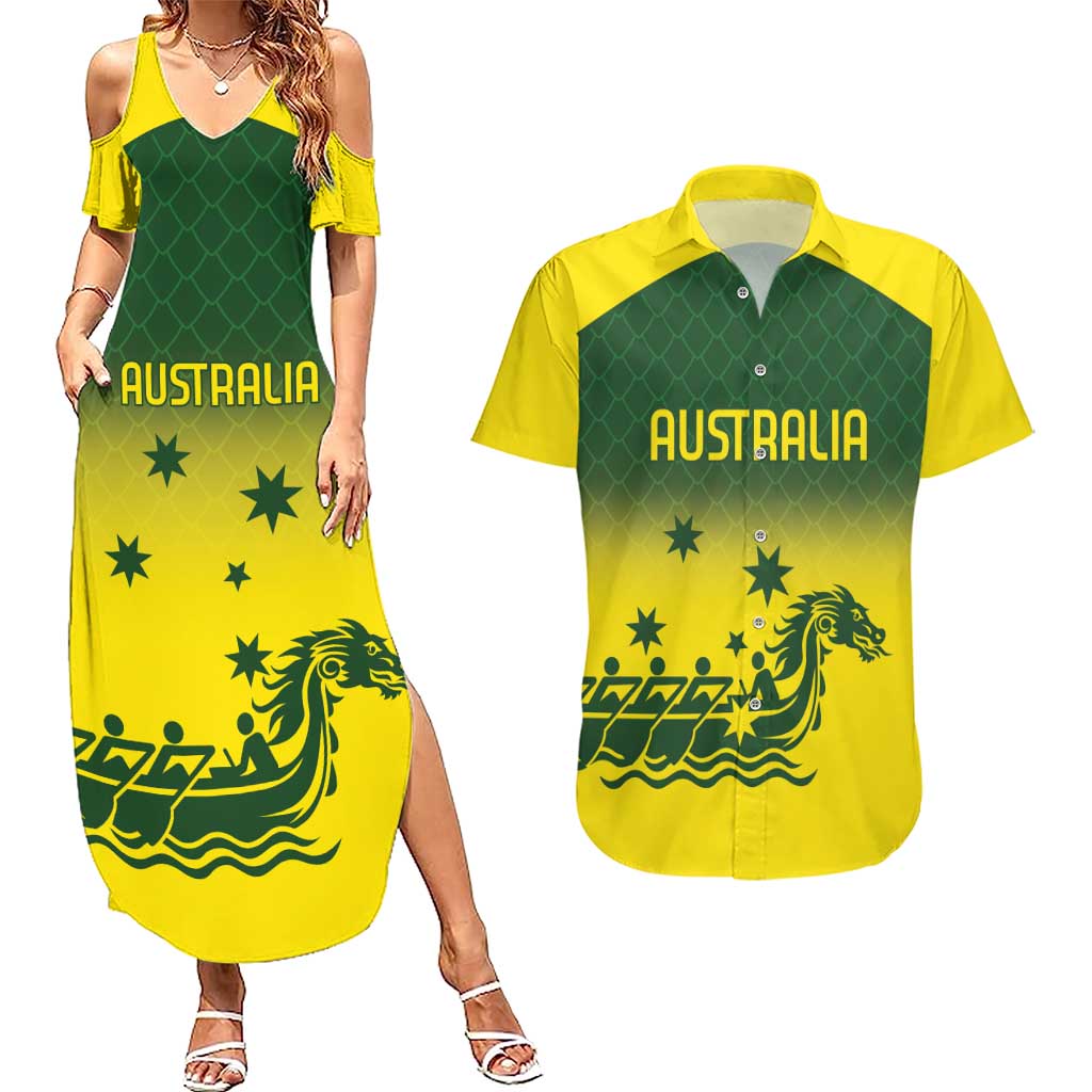 Personalised Dragons Boat Aussie Paddles Up! Couples Matching Summer Maxi Dress and Hawaiian Shirt