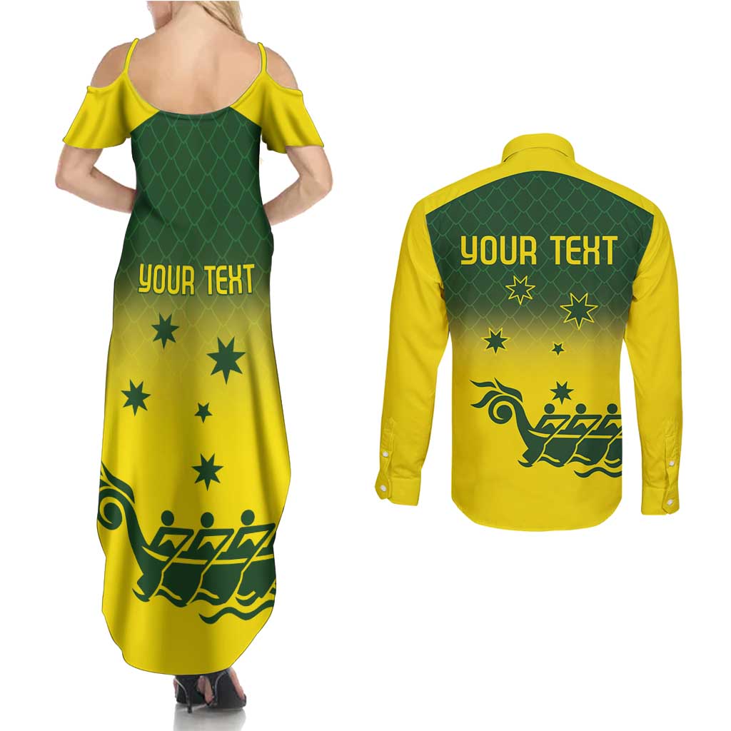 Personalised Dragons Boat Aussie Paddles Up! Couples Matching Summer Maxi Dress and Long Sleeve Button Shirt