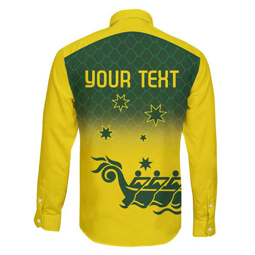 Personalised Dragons Boat Aussie Paddles Up! Family Matching Off The Shoulder Long Sleeve Dress and Hawaiian Shirt
