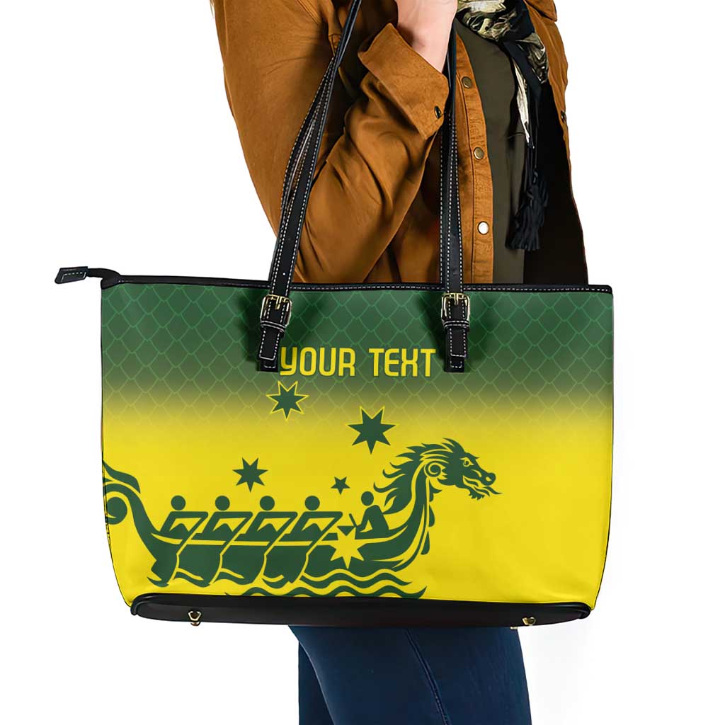 Personalised Dragons Boat Aussie Paddles Up! Leather Tote Bag