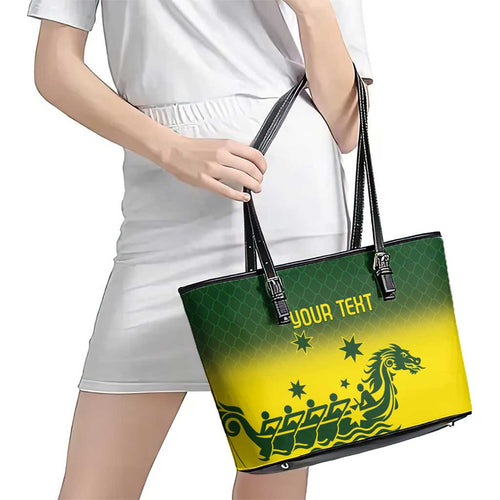 Personalised Dragons Boat Aussie Paddles Up! Leather Tote Bag