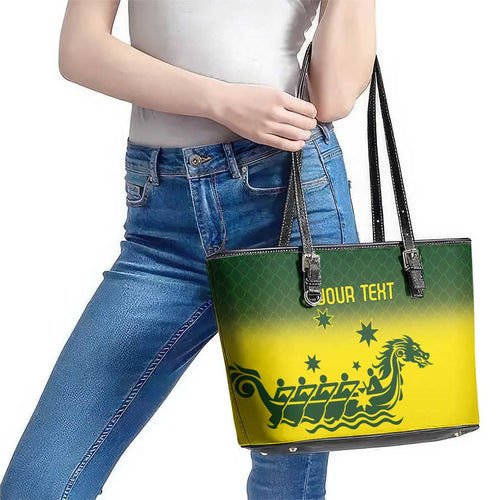 Personalised Dragons Boat Aussie Paddles Up! Leather Tote Bag