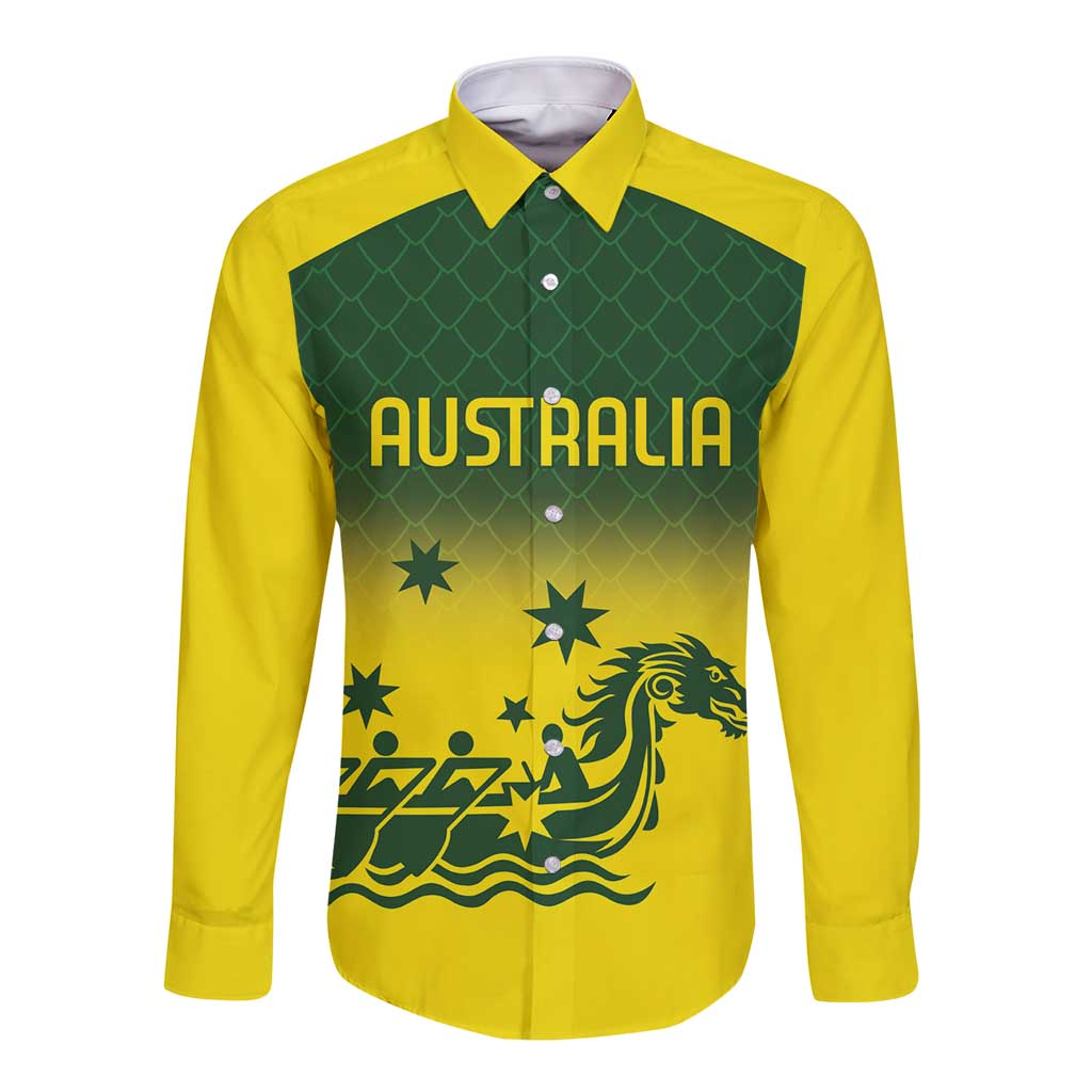 Personalised Dragons Boat Aussie Paddles Up! Long Sleeve Button Shirt
