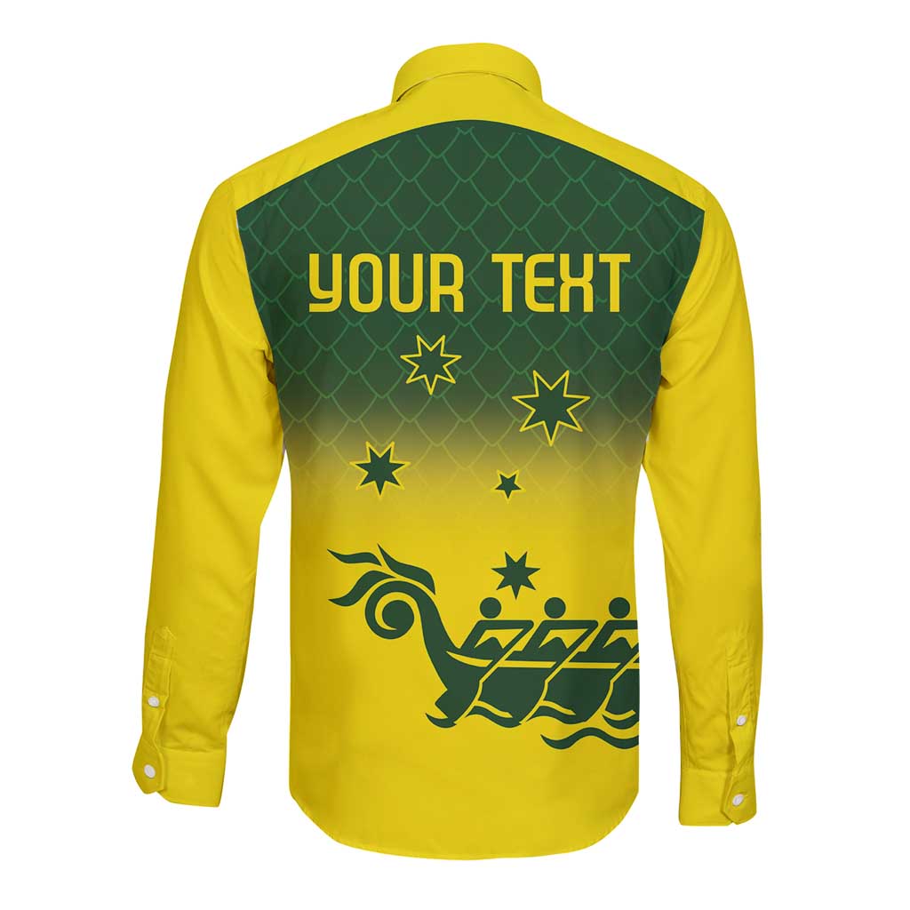 Personalised Dragons Boat Aussie Paddles Up! Long Sleeve Button Shirt