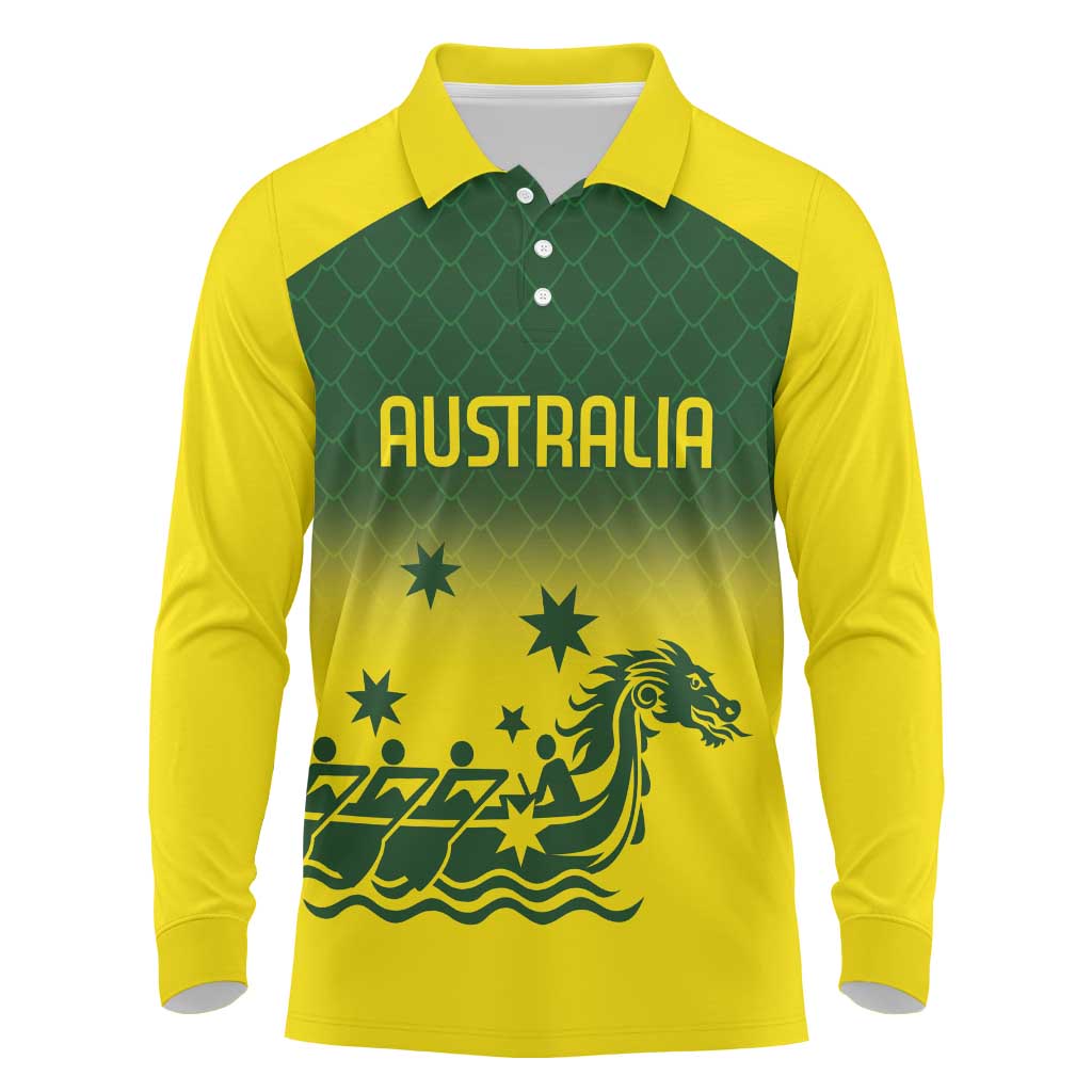 Personalised Dragons Boat Aussie Paddles Up! Long Sleeve Polo Shirt