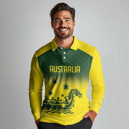 Personalised Dragons Boat Aussie Paddles Up! Long Sleeve Polo Shirt