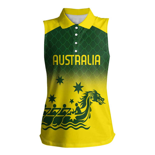 Personalised Dragons Boat Aussie Paddles Up! Women Sleeveless Polo Shirt