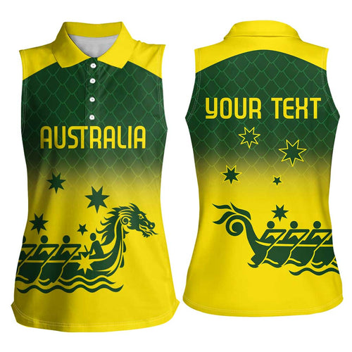 Personalised Dragons Boat Aussie Paddles Up! Women Sleeveless Polo Shirt