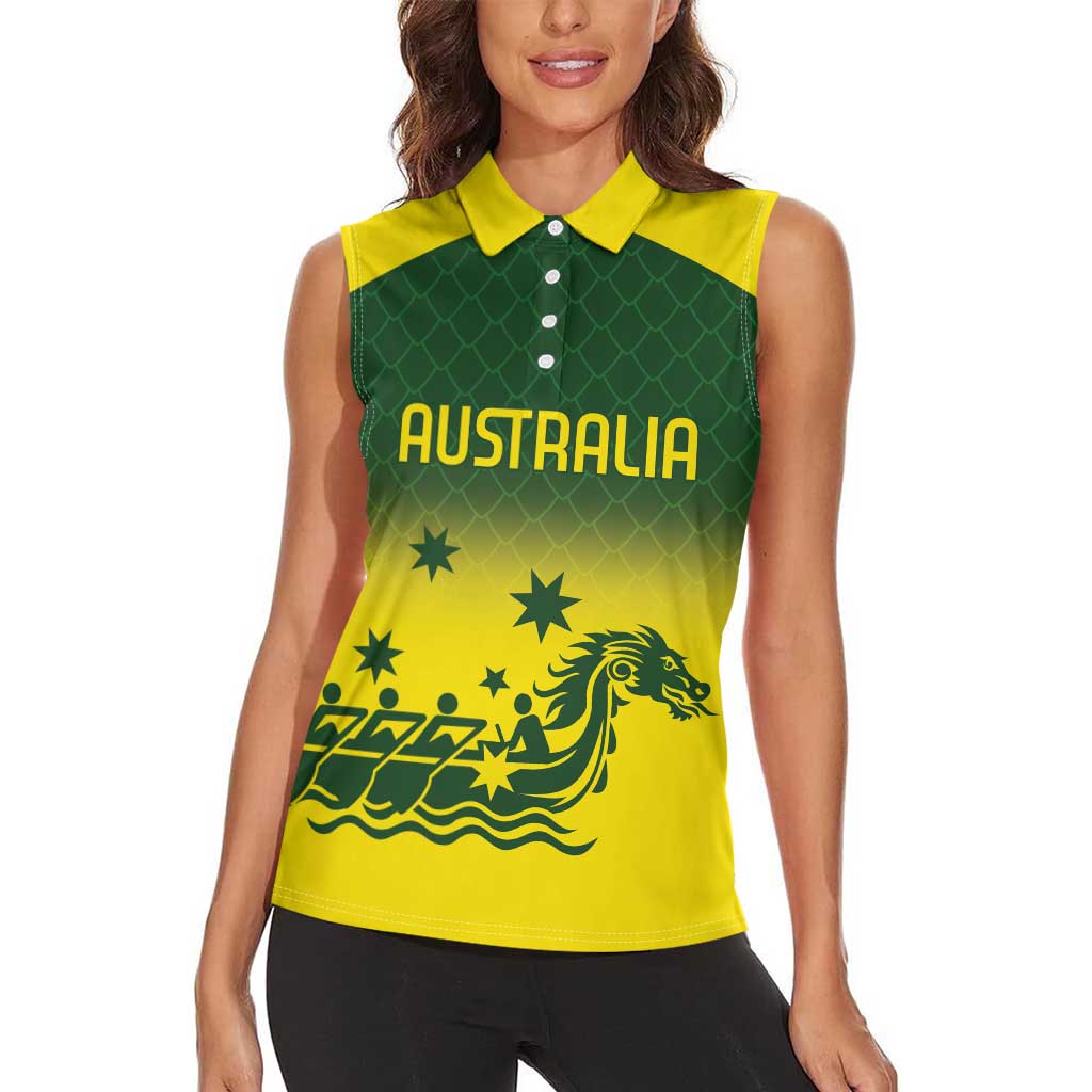 Personalised Dragons Boat Aussie Paddles Up! Women Sleeveless Polo Shirt