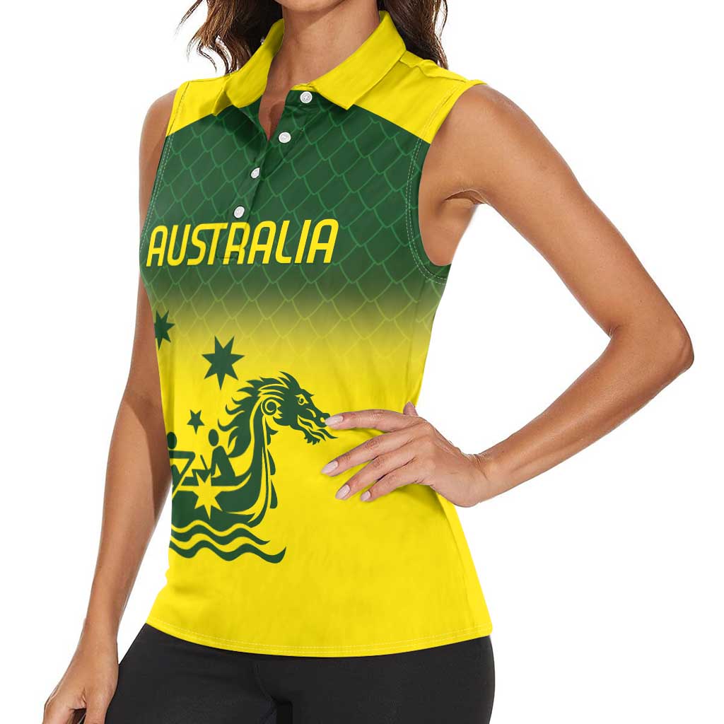 Personalised Dragons Boat Aussie Paddles Up! Women Sleeveless Polo Shirt