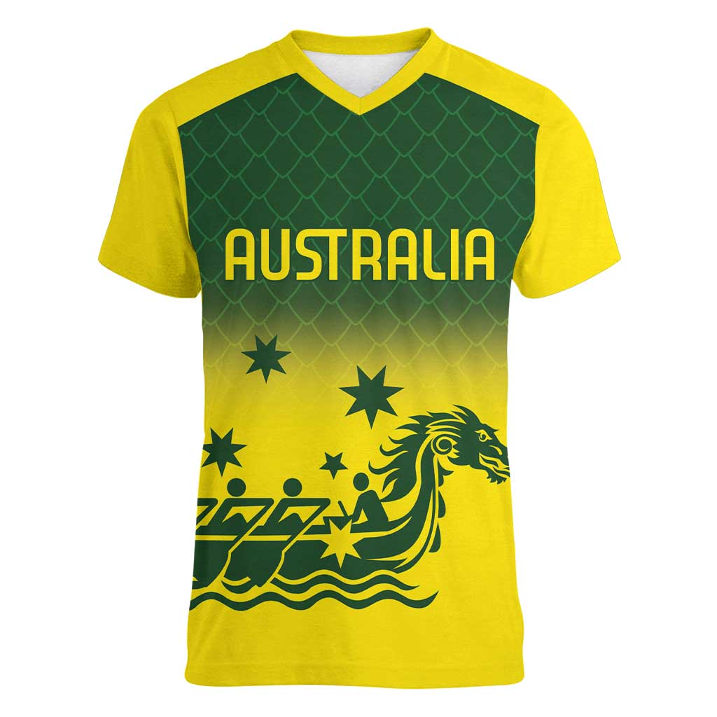Personalised Dragons Boat Aussie Paddles Up! Women V-Neck T-Shirt