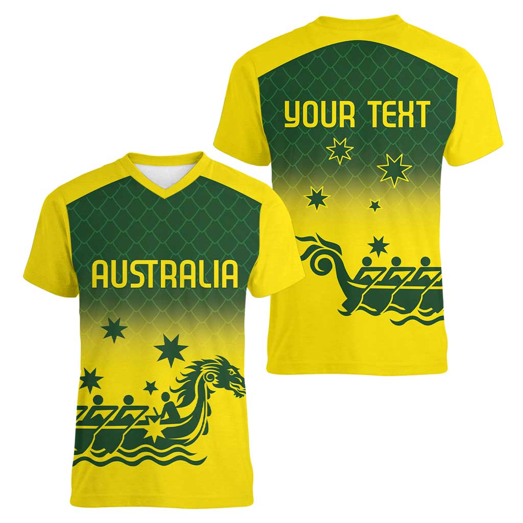 Personalised Dragons Boat Aussie Paddles Up! Women V-Neck T-Shirt