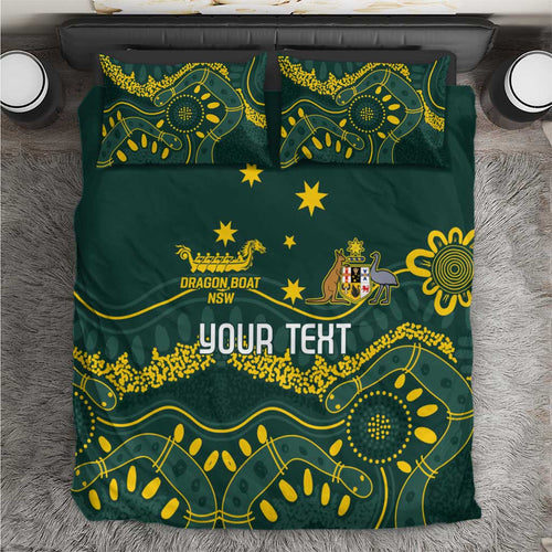 Personalised Australia Dragons Boat Bedding Set Aussie Aboriginal Dot Style