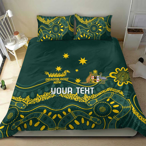 Personalised Australia Dragons Boat Bedding Set Aussie Aboriginal Dot Style