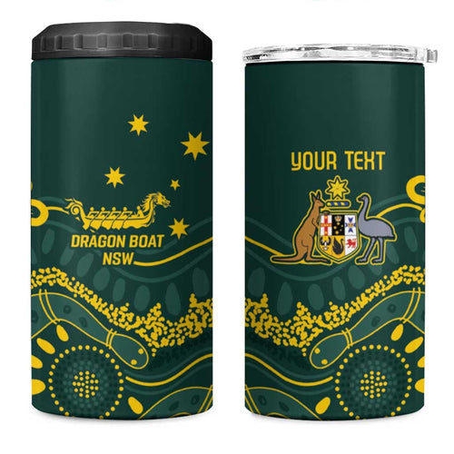 Personalised Australia Dragons Boat 4 in 1 Can Cooler Tumbler Aussie Aboriginal Dot Style