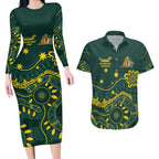 Personalised Australia Dragons Boat Couples Matching Long Sleeve Bodycon Dress and Hawaiian Shirt Aussie Aboriginal Dot Style
