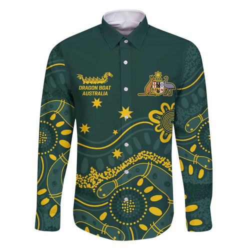 Personalised Australia Dragons Boat Family Matching Off The Shoulder Long Sleeve Dress and Hawaiian Shirt Aussie Aboriginal Dot Style