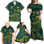 Personalised Australia Dragons Boat Family Matching Off Shoulder Maxi Dress and Hawaiian Shirt Aussie Aboriginal Dot Style