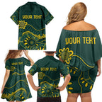 Personalised Australia Dragons Boat Family Matching Off Shoulder Short Dress and Hawaiian Shirt Aussie Aboriginal Dot Style