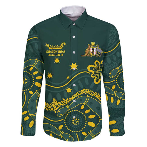 Personalised Australia Dragons Boat Family Matching Off Shoulder Short Dress and Hawaiian Shirt Aussie Aboriginal Dot Style