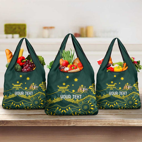 Personalised Australia Dragons Boat Grocery Bag Aussie Aboriginal Dot Style