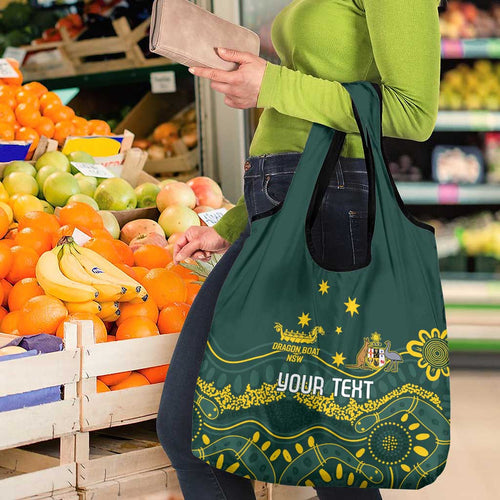 Personalised Australia Dragons Boat Grocery Bag Aussie Aboriginal Dot Style