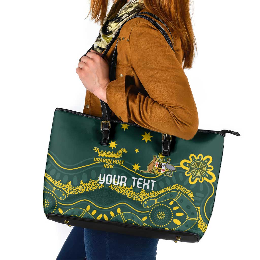Personalised Australia Dragons Boat Leather Tote Bag Aussie Aboriginal Dot Style