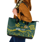 Personalised Australia Dragons Boat Leather Tote Bag Aussie Aboriginal Dot Style