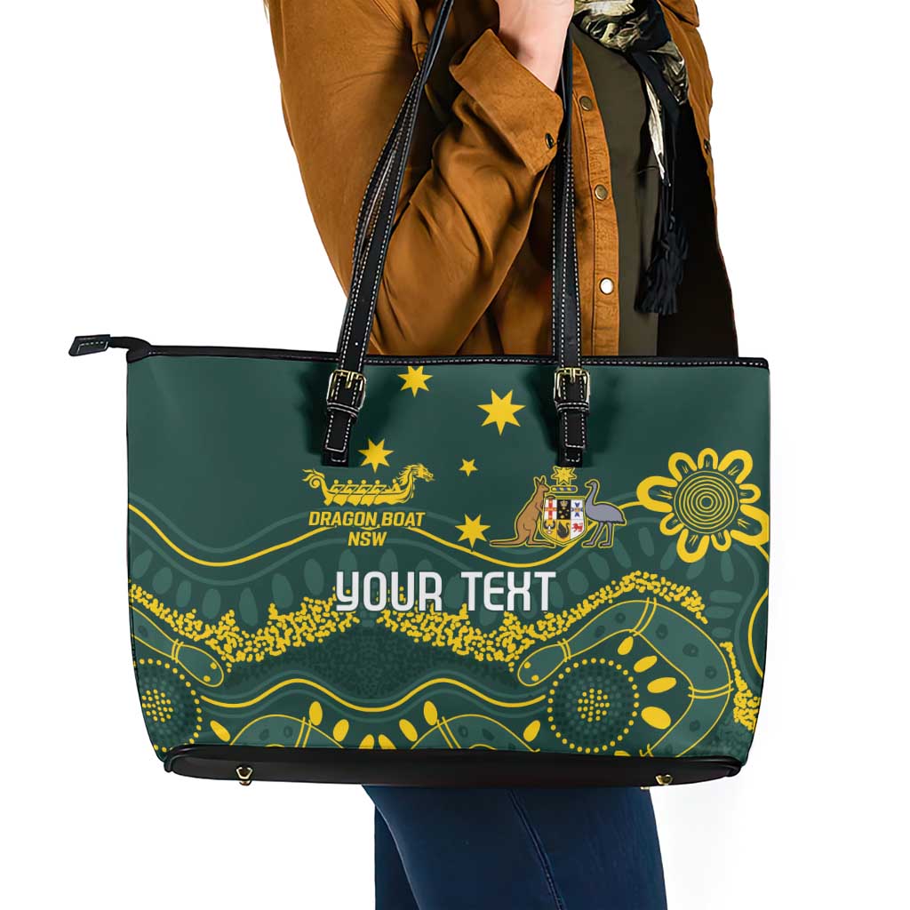 Personalised Australia Dragons Boat Leather Tote Bag Aussie Aboriginal Dot Style