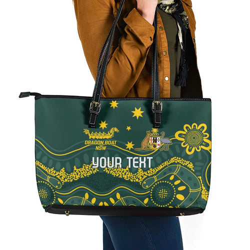 Personalised Australia Dragons Boat Leather Tote Bag Aussie Aboriginal Dot Style