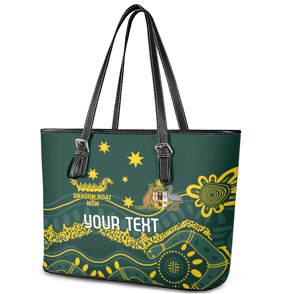 Personalised Australia Dragons Boat Leather Tote Bag Aussie Aboriginal Dot Style