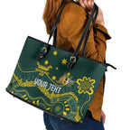 Personalised Australia Dragons Boat Leather Tote Bag Aussie Aboriginal Dot Style