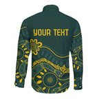 Personalised Australia Dragons Boat Long Sleeve Button Shirt Aussie Aboriginal Dot Style