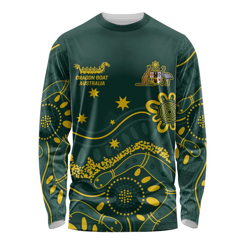 Personalised Australia Dragons Boat Long Sleeve Shirt Aussie Aboriginal Dot Style