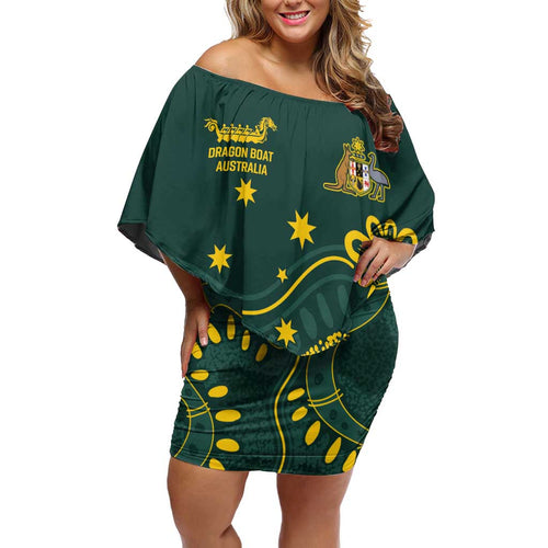 Personalised Australia Dragons Boat Off Shoulder Short Dress Aussie Aboriginal Dot Style