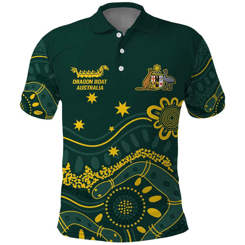 Personalised Australia Dragons Boat Polo Shirt Aussie Aboriginal Dot Style