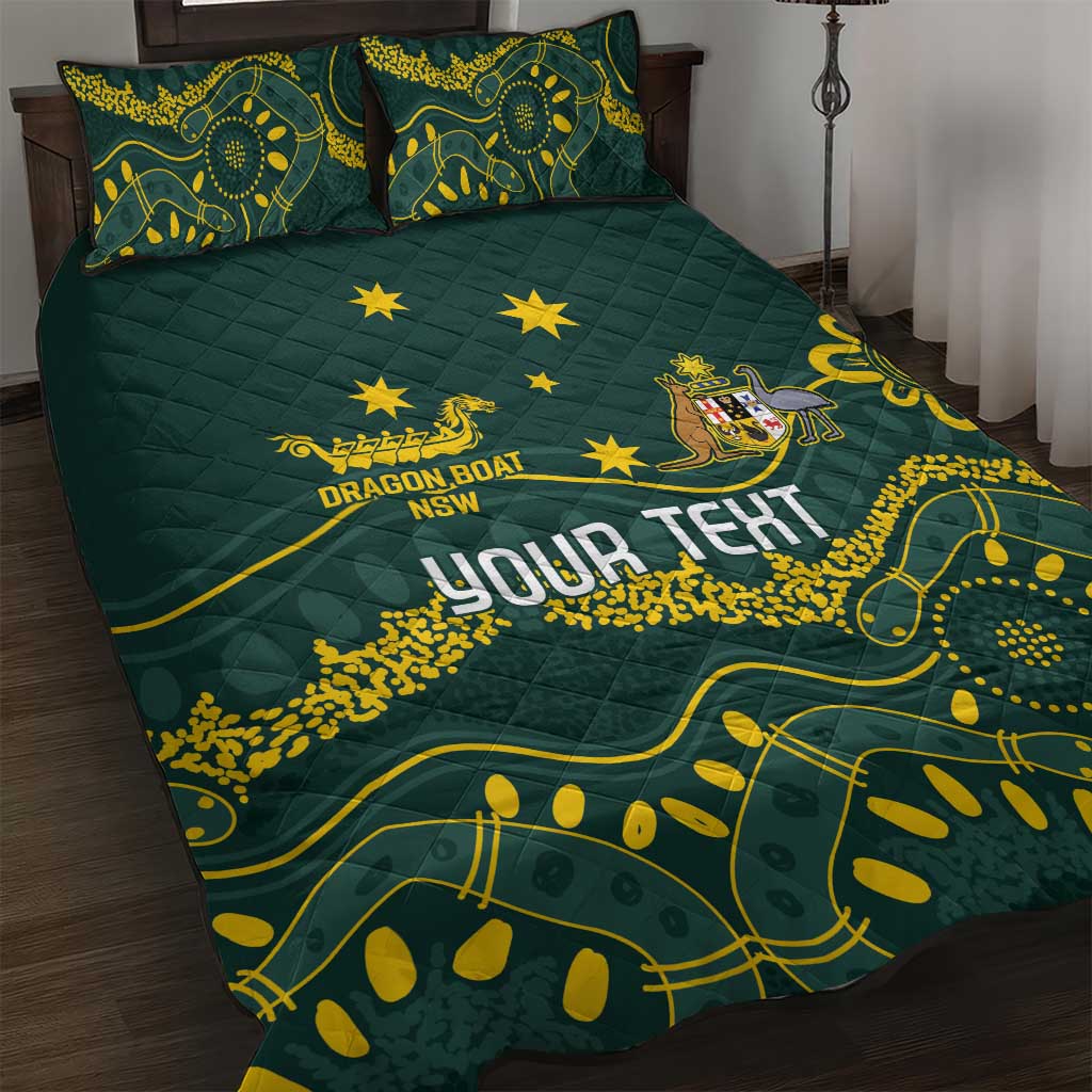 Personalised Australia Dragons Boat Quilt Bed Set Aussie Aboriginal Dot Style